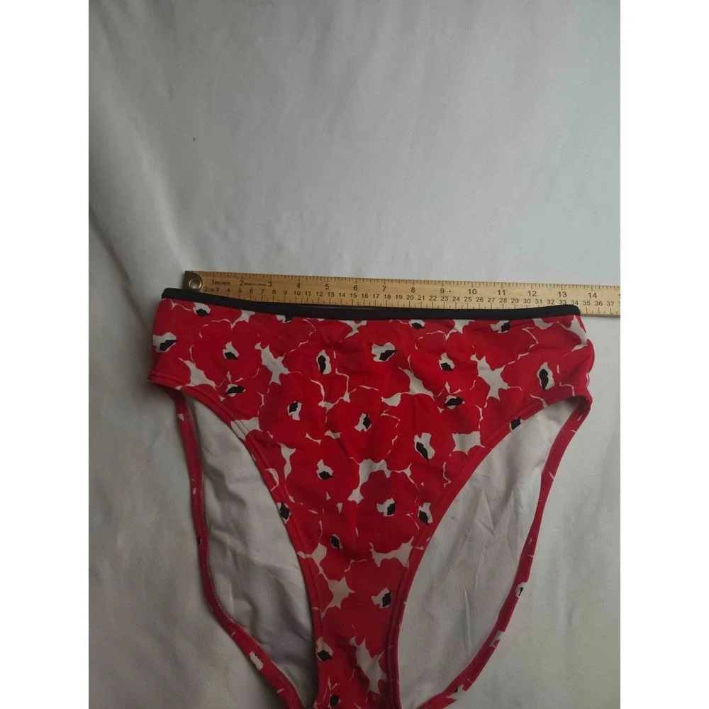 Victoria's Secret High Waist Bikini Bottom Womens Medium Red Floral Knit Swim